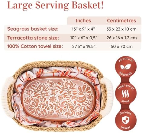 Vivi's Bread Warmer Basket with Stone and Cotton Towel for Sourdough Bakers