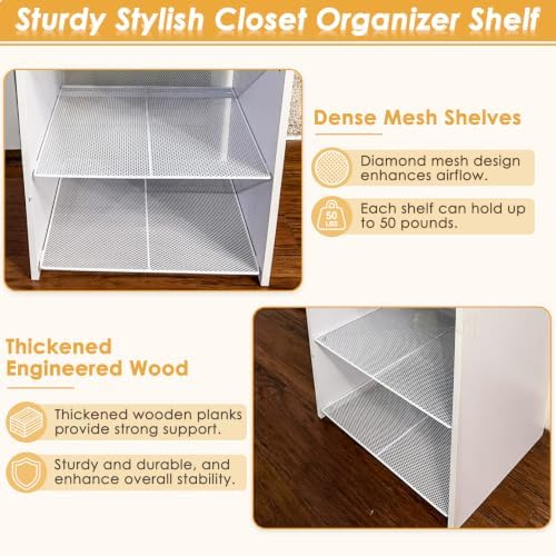4Tier Closet Organizers and Storage Basket,Stackable Closet Shelf Organizer