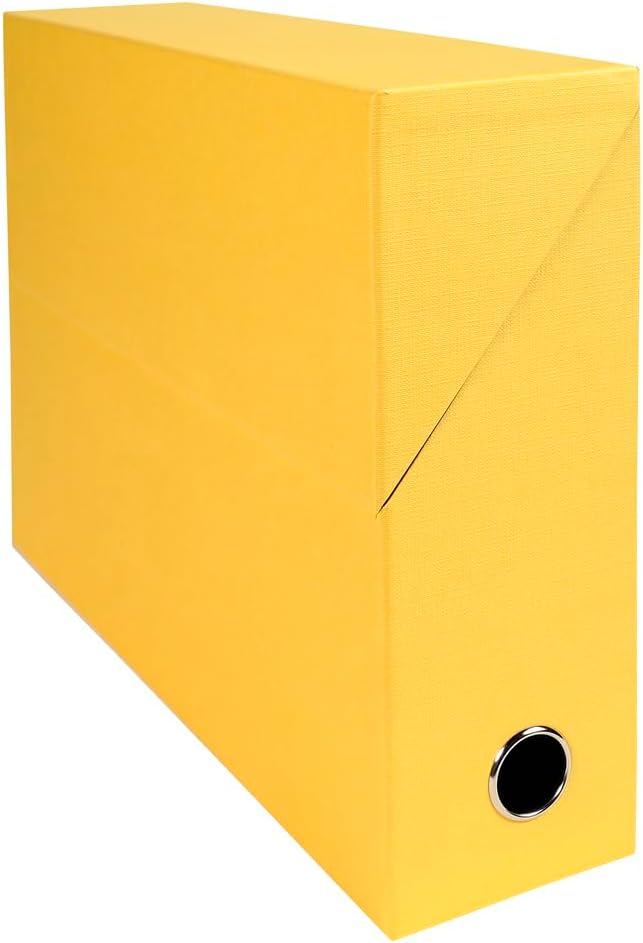 EXACOMPTA - Ref 89529E - 5 x transfer boxes made of canvas paper - 90 mm spine - with metal eyelet - For A4 size - Dimensions 25.5 x 34 x 9 cm - yellow - delivered fully assembled