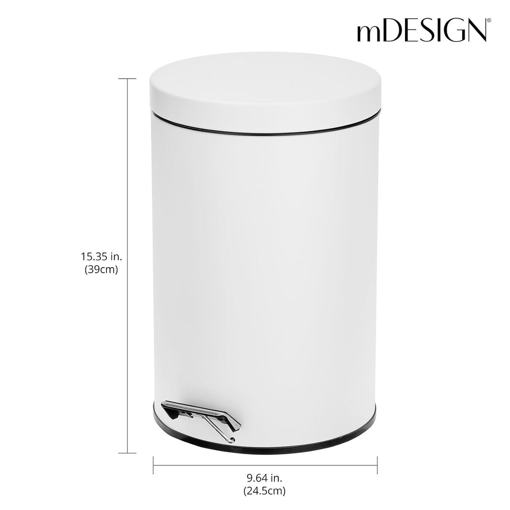mDesign 3.2 Gallon/12 Liter Round Metal Step Trash Wastebasket, Garbage Conta...