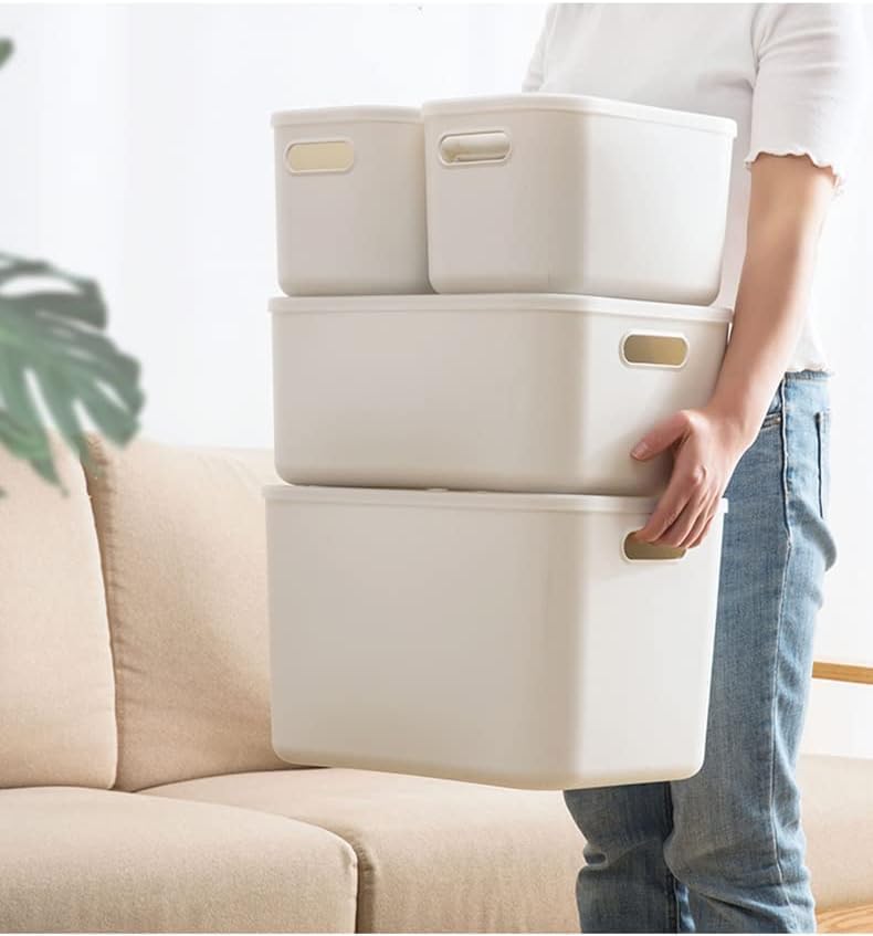 6 Piece Plastic Storage Baskets Boxes with Lids,11.8 x 8 x10 Inch Stackable O...
