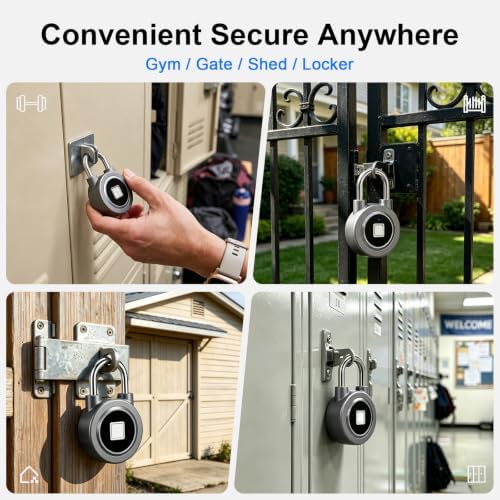 Fingerprint Padlock Gym Lock for Locker, Smart Padlock Finger Print Lock with...