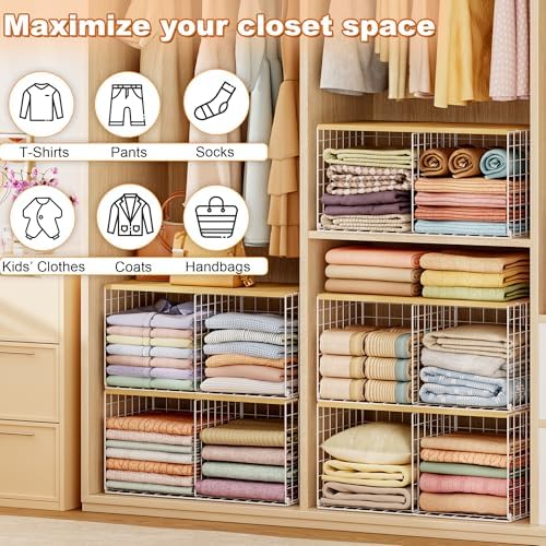 2 Pack Stackable Closet Organizers and Storage, 4 Cube Closet Shelves with Wo...