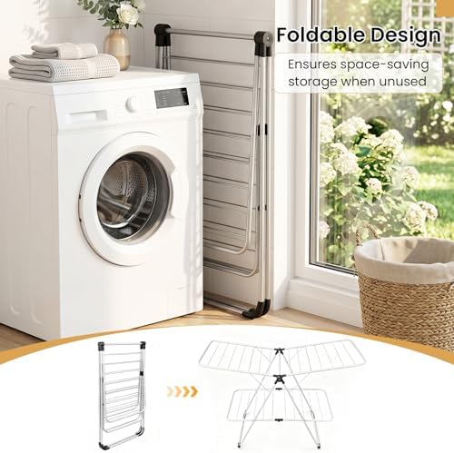Tangkula Clothes Drying Rack Foldable, 2-Level Heavy-Duty Aluminum Laundry Dr...