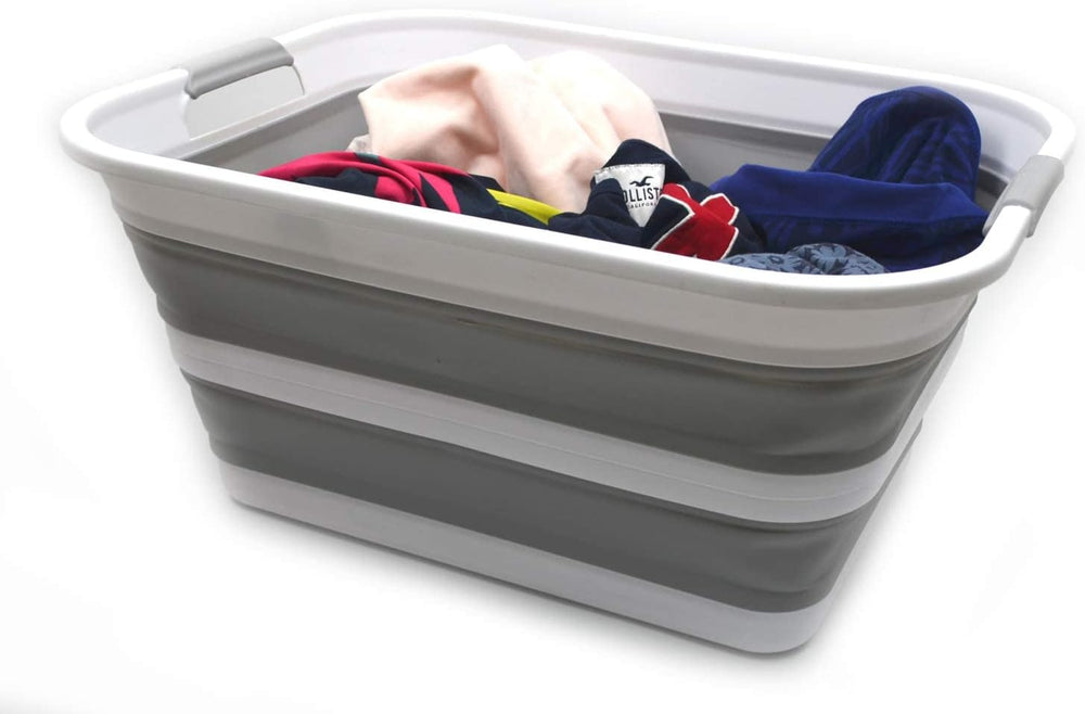 SAMMART 42L Set of 2 Collapsible Plastic Laundry Basket - Foldable Pop Up Sto...