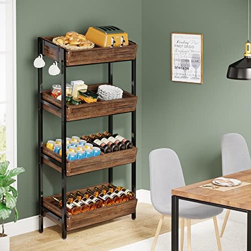 Tribesigns Wood Fruit and Vegetable Basket Stand Rack for Kitchen, Office, St...