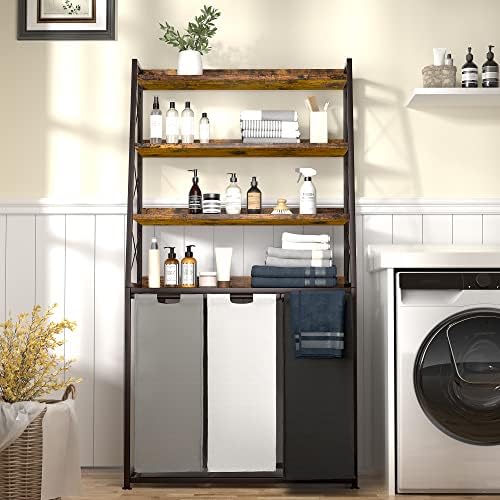 Herture Laundry Basket, 3 Section Laundry Hamper with 4 Tiers Shelf, Pull-Out...