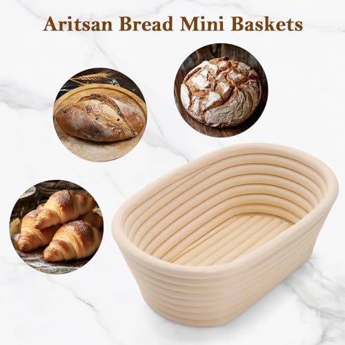 6.5 Inch Banneton Bread Proofing Basket Oval Mini Banneton Basket Set of 6, S...
