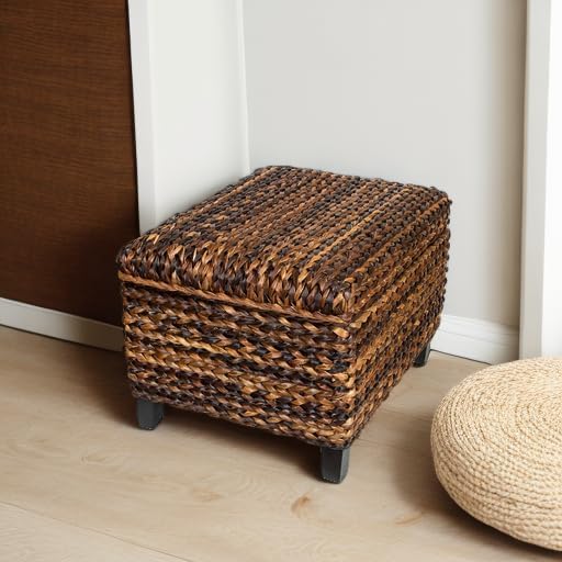 BIRDROCK HOME Woven Seagrass Storage Ottoman with Safety Hinges - Easy-to-Ope...