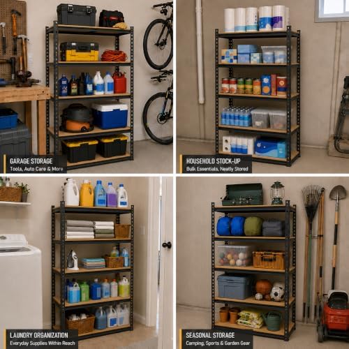 REIBII 2400 LBS Garage Shelving for Basement, Adjustable Shelving Unit