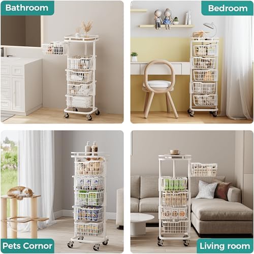 5 Tier Rotating Kitchen Storage Cart, Fruit Vegetable Potato Rack Stand
