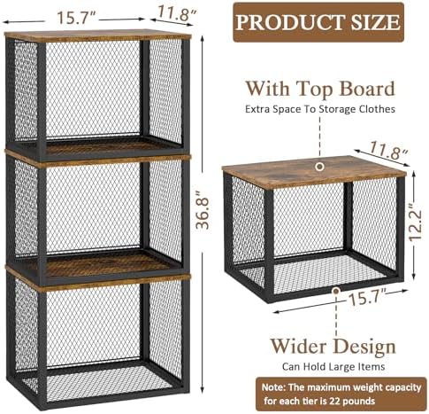3 Pack Stackable Closet Organizers and Storage Basket, Closet Shelves with Wo...