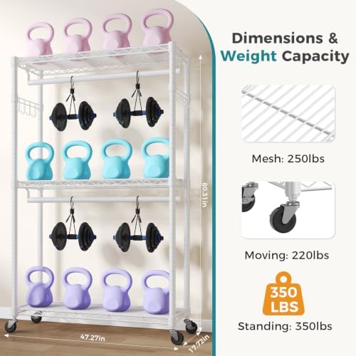 OLIXIS Rolling Clothes Rack, Heavy Duty Garment Rack, 47 IN, Metal White