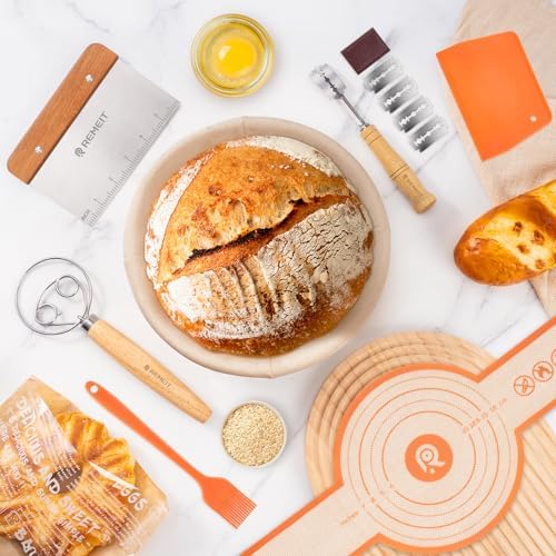 Sourdough Starter Kit with Banneton Bread Proofing Basket Set, 9" Round ...
