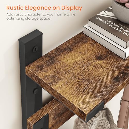 Homode Coat Rack Wall Mount, 29 Inch Long Shelf with Hooks, Rustic Brown