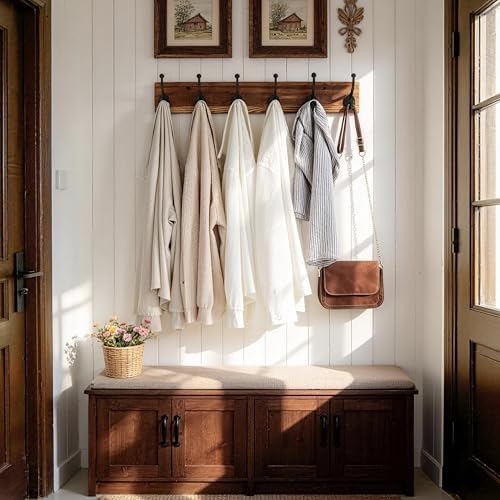 WEBI Rustic Coat Rack Wall Mount,24" Long 6 Cast Iron Coat Hooks Wall Mo...