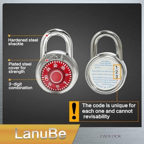 LanuBe Lock Standard Dial Combination Padlock 16 Pack Wide 2-in Red Dial