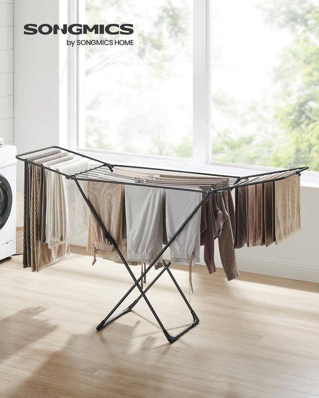 SONGMICS Clothes Drying Rack, Foldable, Heavy Duty, 2 Gullwings