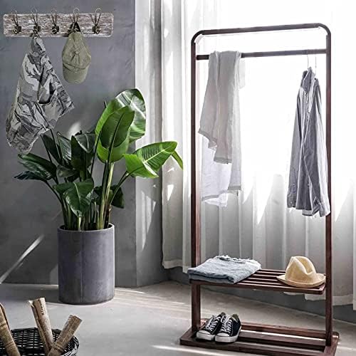 Coat Rack Wall Mount, Reclaimed Wood, 24 Inch, 5 Bronze Hooks, Whitewash