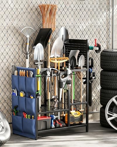 Garden Tool Organizer with Pegboard, Yard Tool Holder Standing for Garage Org...