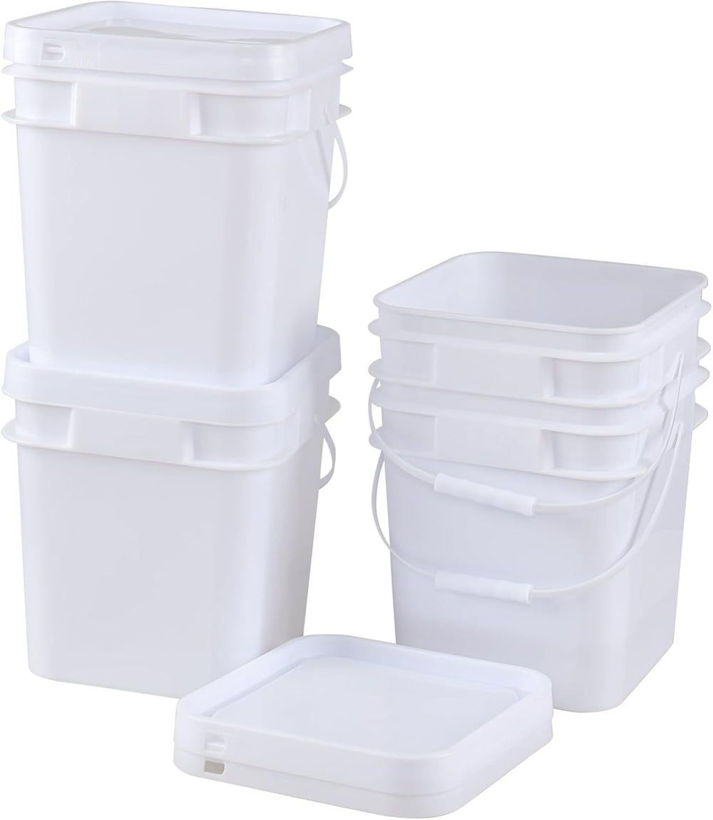 3 Gallon Plastic Square Storage Bucket, 4 Packs Food Grade Buckets with Lid, ...