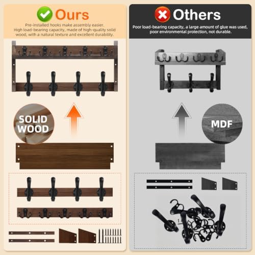 33.86" Wall Mounted Coat Rack with Shelf, 13 Hooks Pre-Assembled