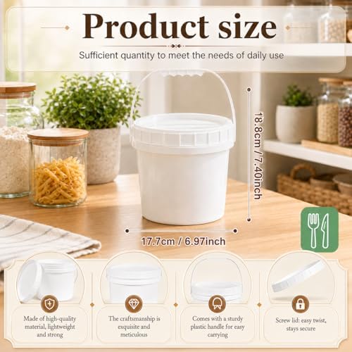 4 Pack 1 Gallon Plastic Buckets with Screw Lids & Handle, 2 Clear + 2 Whi...