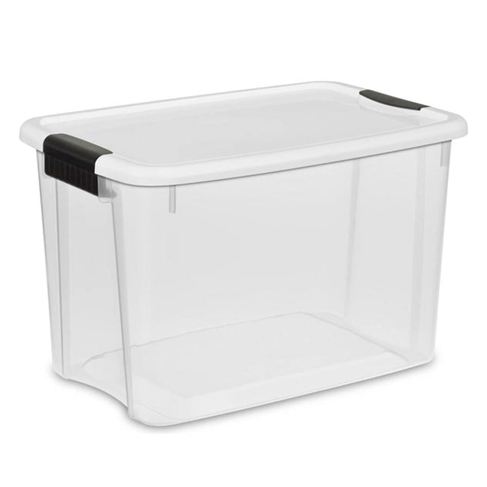 Sterilite 1985 30 Quart Ultra Latch Clear Storage Box with White Lid