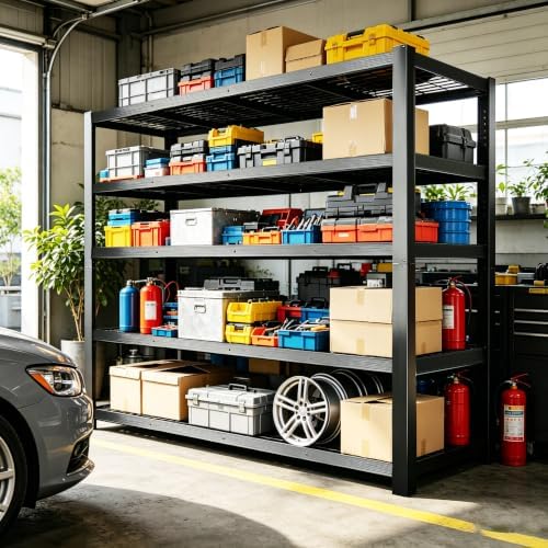 84" H Heavy Duty Wire Garage Shelving, 5-Tier Adjustable Industrial Meta...