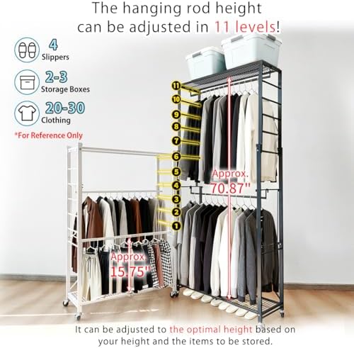 lumizone Folding Clothing Rack with Wheels Expandable Black
