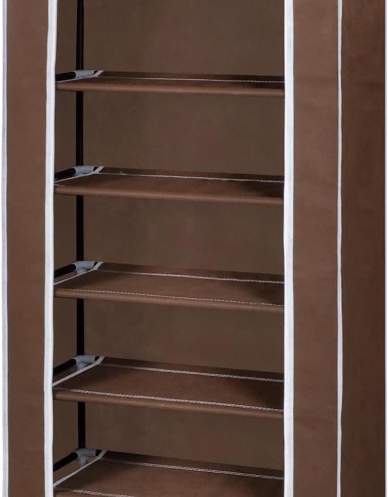 vidaXL Fabric Shoe Cabinet with Cover 22" x 11" x 64" Brown