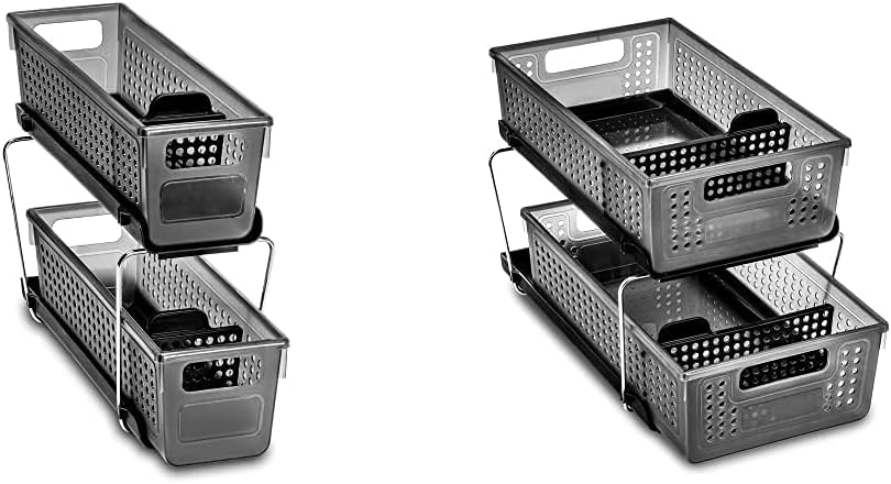 madesmart Two Organizer with Dividers Mini + Large, Slide-Out Baskets with Ha...