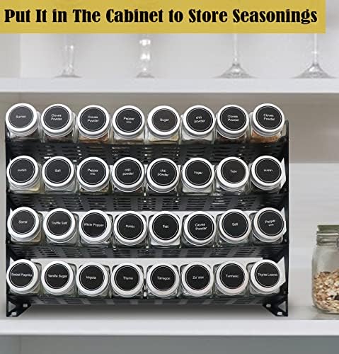 4 Tier Spice Rack Organizer with 32 Square Spice Jars and 160 Spice Labels Se...