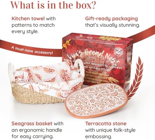 Vivi's Bread Warmer Basket with Stone and Cotton Towel for Sourdough Bakers