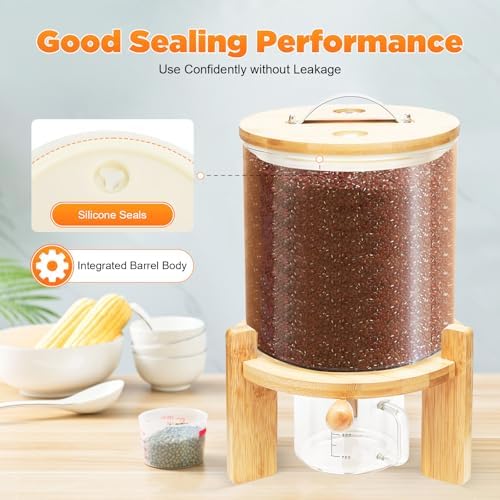 Glass Rice Dispenser, 5L Cereal Dispenser Countertop, 1.32Gal Food Storage Co...