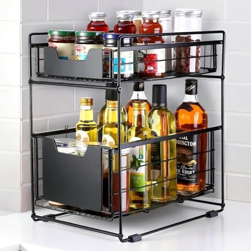 2 Tier Under Sink Organizer,Slide Out Kitchen Cabinet Organizer,Pull Out Pant...