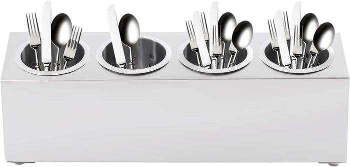 Flatware Organizers, Modern Minimalist Stainless Steel Utensil Holder, 4 Hole Cylinder Cutlery Organizer Caddy with Removable Inserts for Kitchen Counter Storage