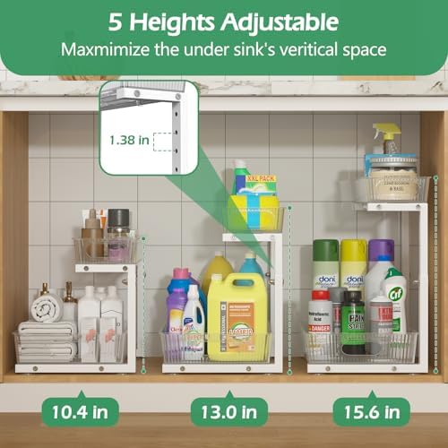 ADRIMER Under Sink Organizer 2 Packs, Pull Out Kitchen Sink Organizer, 2 Tier...