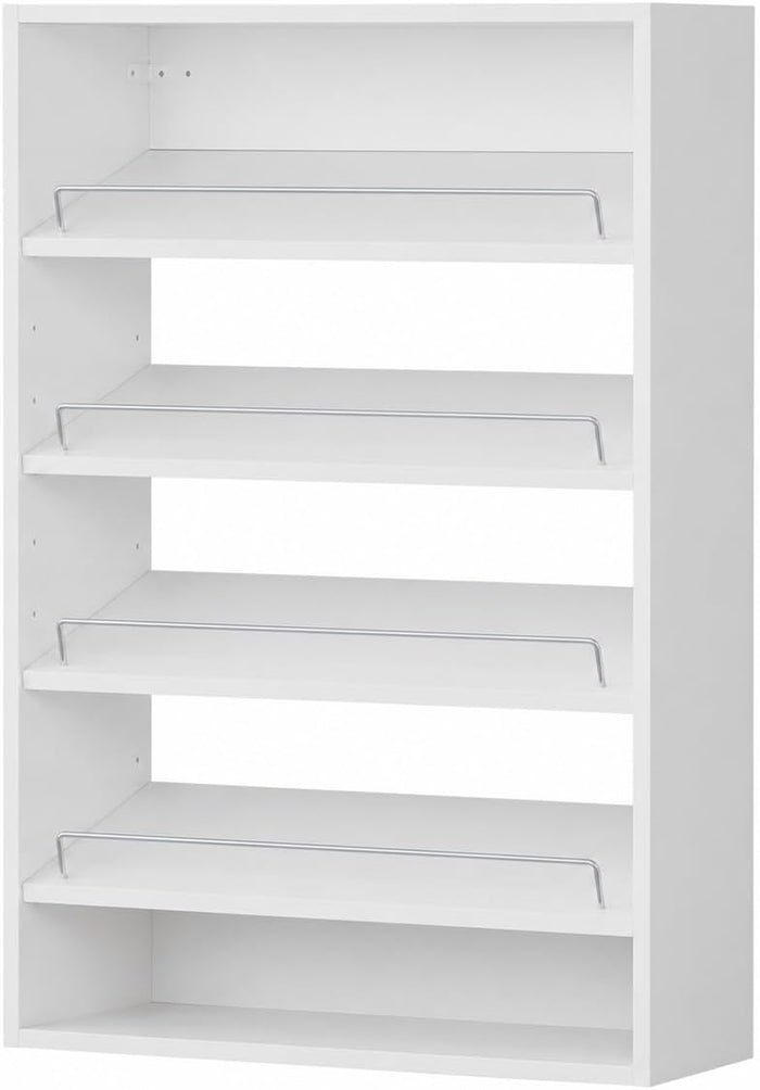 Wall-Mounted Wood Closet Shoe Organizer with Shelves, 25.5", White