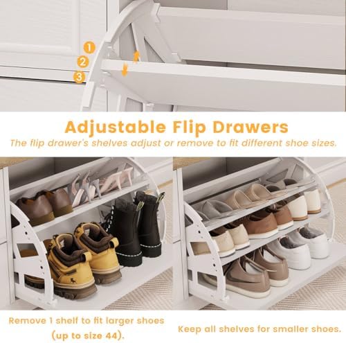 FATORRI Shoe Storage Bench, Entryway Bench with Flip Drawer, Wooden Entry Way...