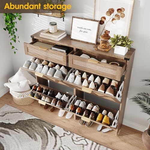 Halitaa Shoe Cabinet with 4 Flip Drawers & 2 Drawers,Farmhouse Shoe Stora...