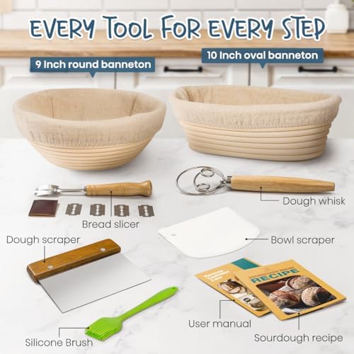 Rorecay Sourdough Starter Kit with Banneton Bread Proofing Baskets