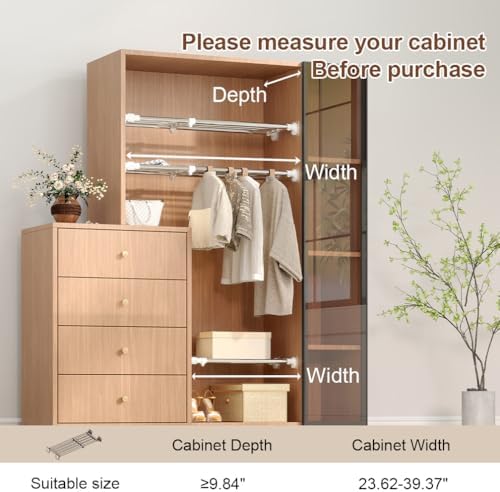 Hershii Expandable Tension Shelf Rod, Closet Tension Shelf Rod for Cabinet