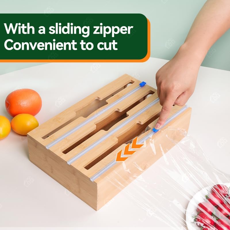 LDQ 9-in-1 Shatterproof Square Bamboo Storage Box - Aluminum Foil Dispensr wi...