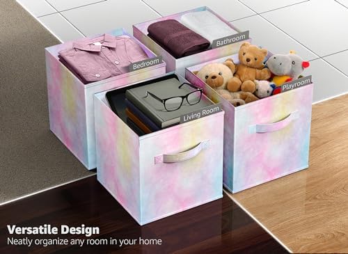 Sorbus Cube Storage Bin Set, 6 Foldable Fabric Baskets (Rainbow Sparkle)