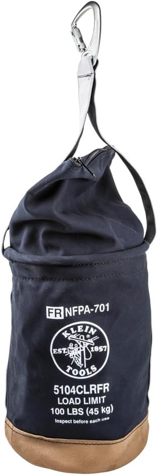 Klein Tools 5104CLRFR Canvas Bucket, Flame-Resistant Top Closing Tool Bucket,...