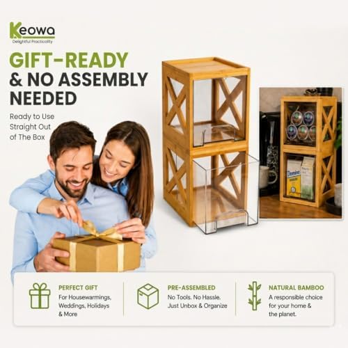 Bamboo Snack & Pantry Organizer, Stackable Pull-Out Drawers, 2 Pack