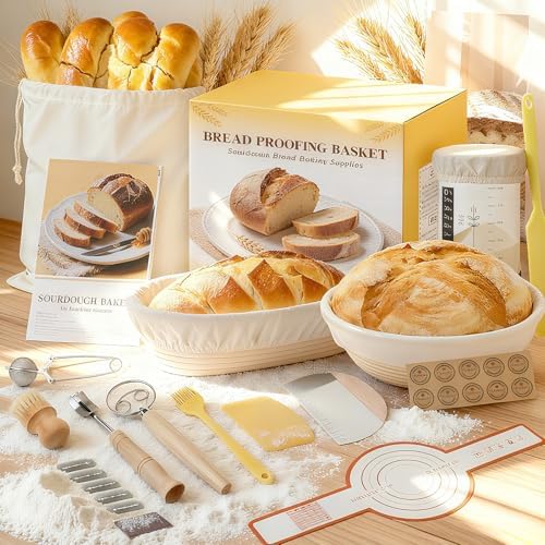 Umite Chef Sourdough Starter Kit, Banneton Bread Proofing Baskets Set