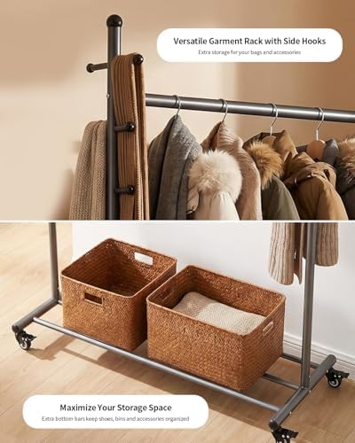 Rolling Clothes Rack Heavy Duty Garment Rack with Wheels Black