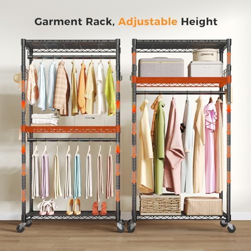 OLIXIS Clothes Rack Heavy Duty Adjustable Garment Clothing Rack with Wheels, ...